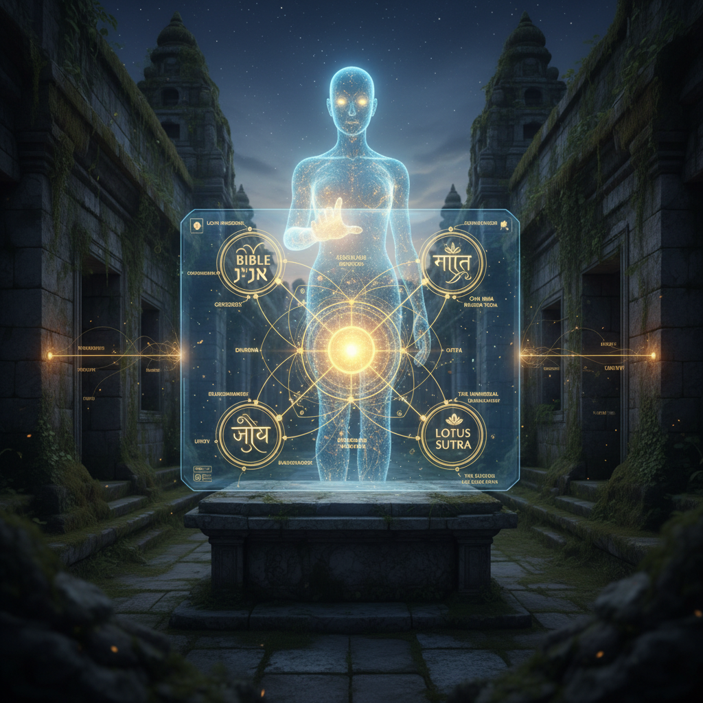 AI technology synthesizing wisdom from global religious texts