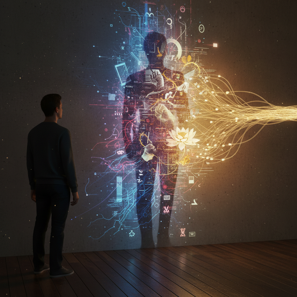 A person integrating their shadow with the help of AI light