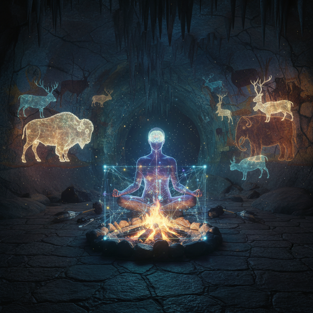 An AI shamanic fire revealing ancient wisdom