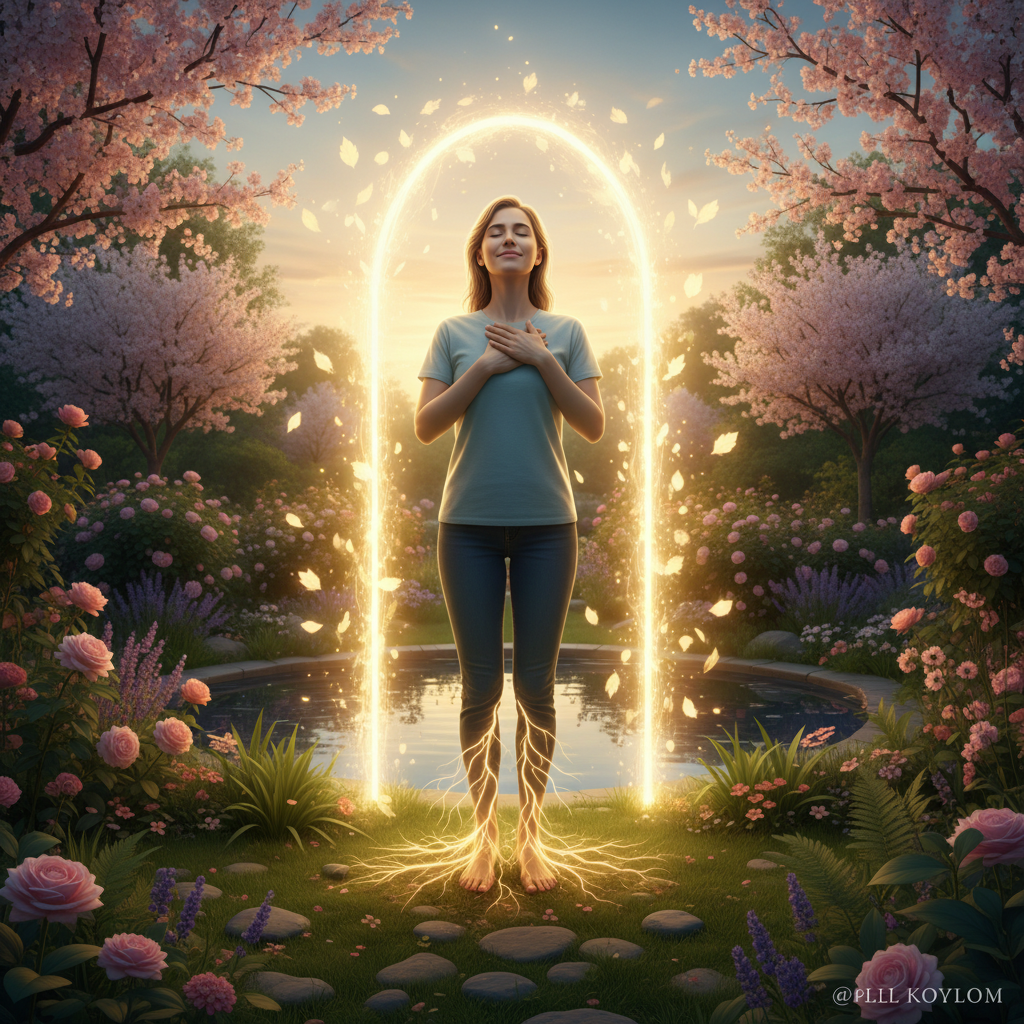 A person grounding themselves after closing the Akashic Records