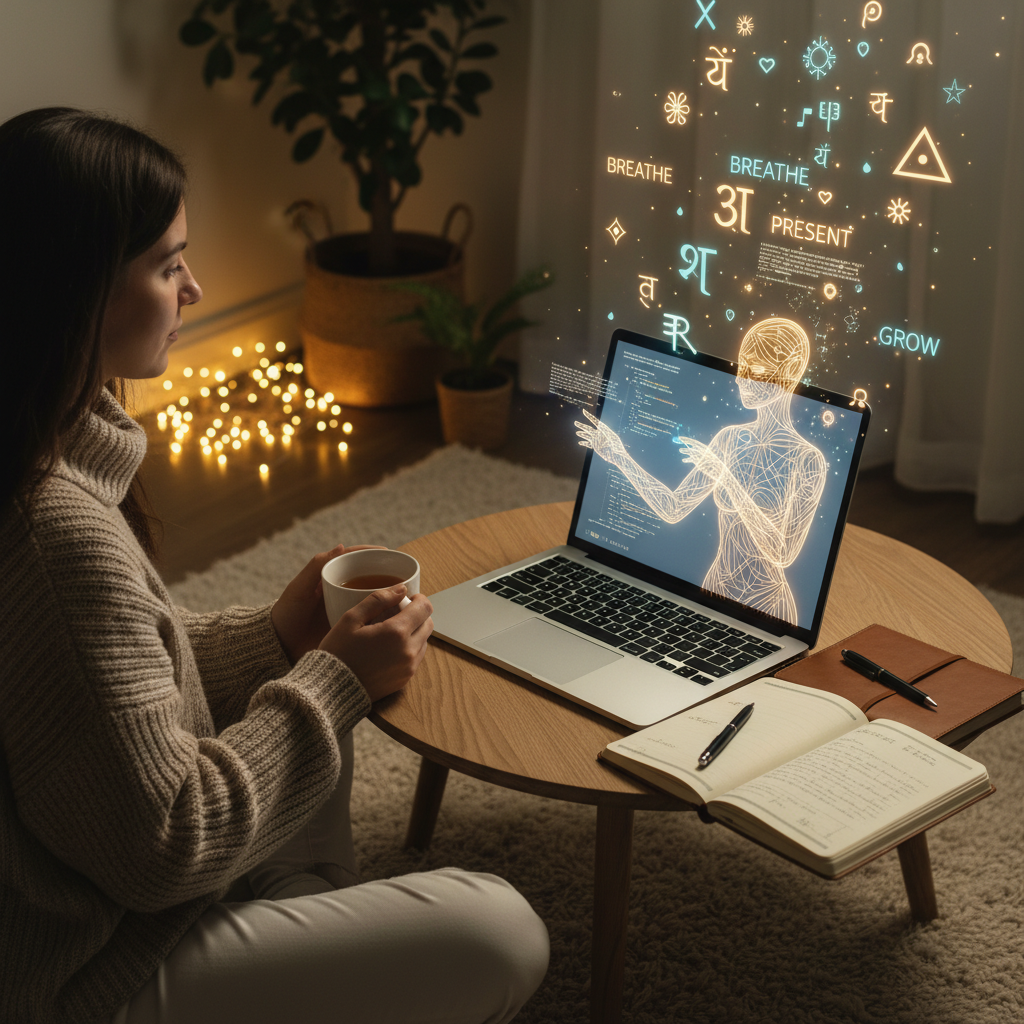 A person integrating their Akashic insights through digital journaling