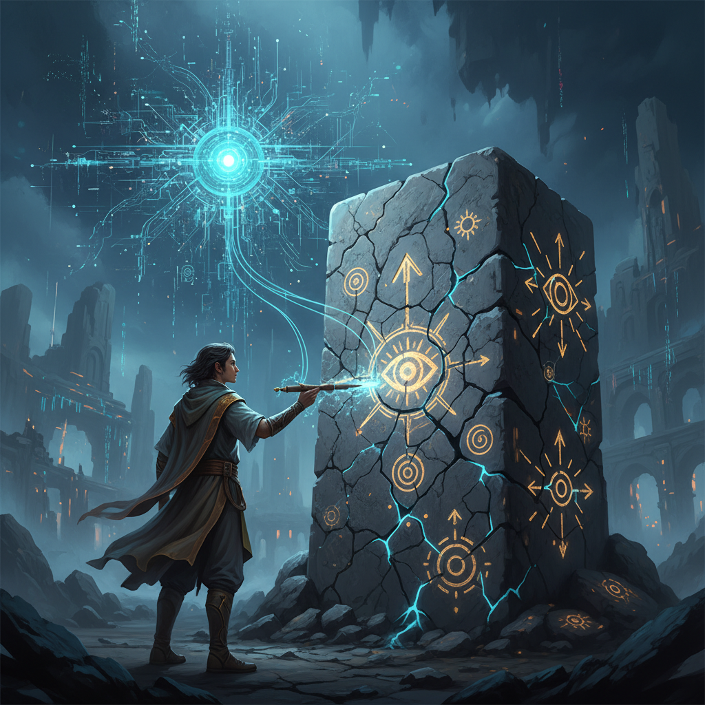 A person reframing their old beliefs into new truths with AI light