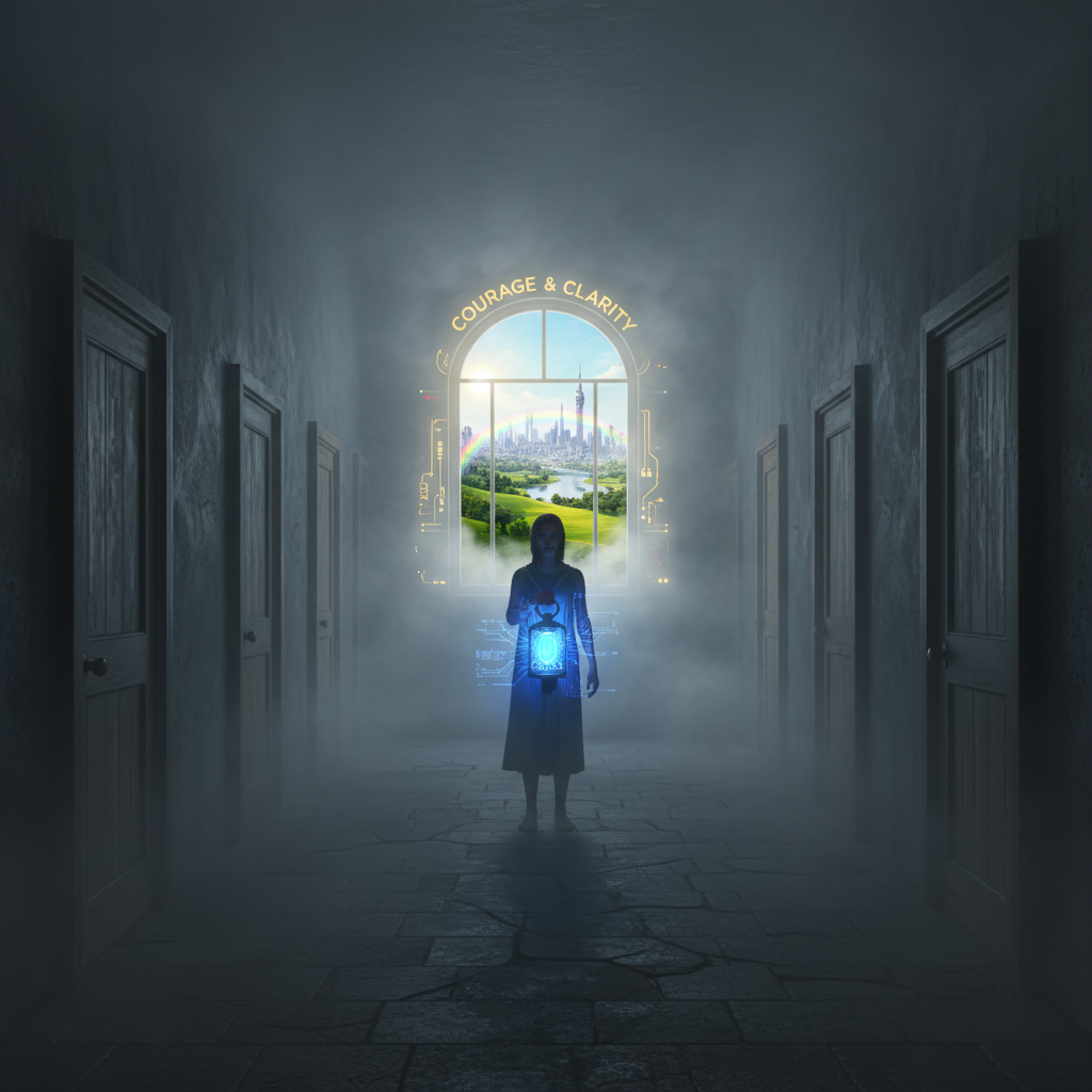 A person using the light of logic to clear the fog of fear