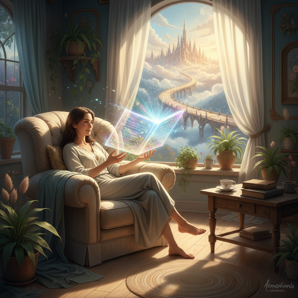 A person experiencing their first Akashic Records reading in a peaceful setting