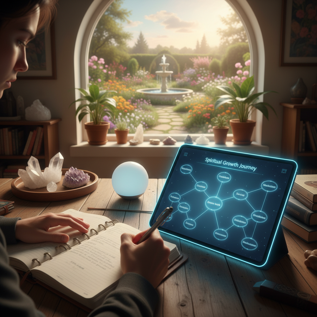 A person integrating their spiritual insights into daily life through journaling and action