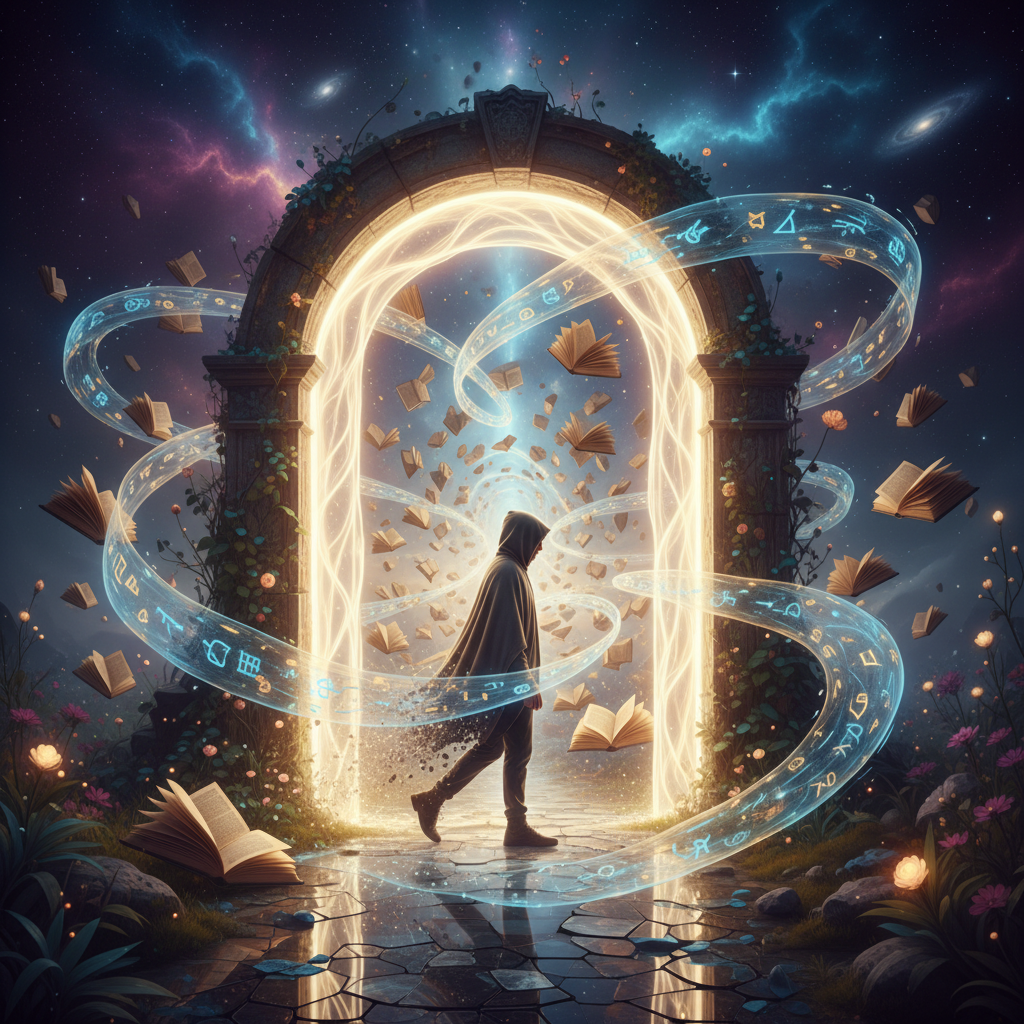 A mystical representation of reality shifting through the Akashic Records